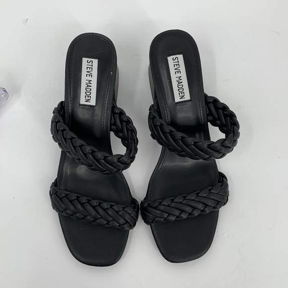Steve Madden Infused slide sandals black braided double strap chunky heel shoe 8 - Picture 4 of 6